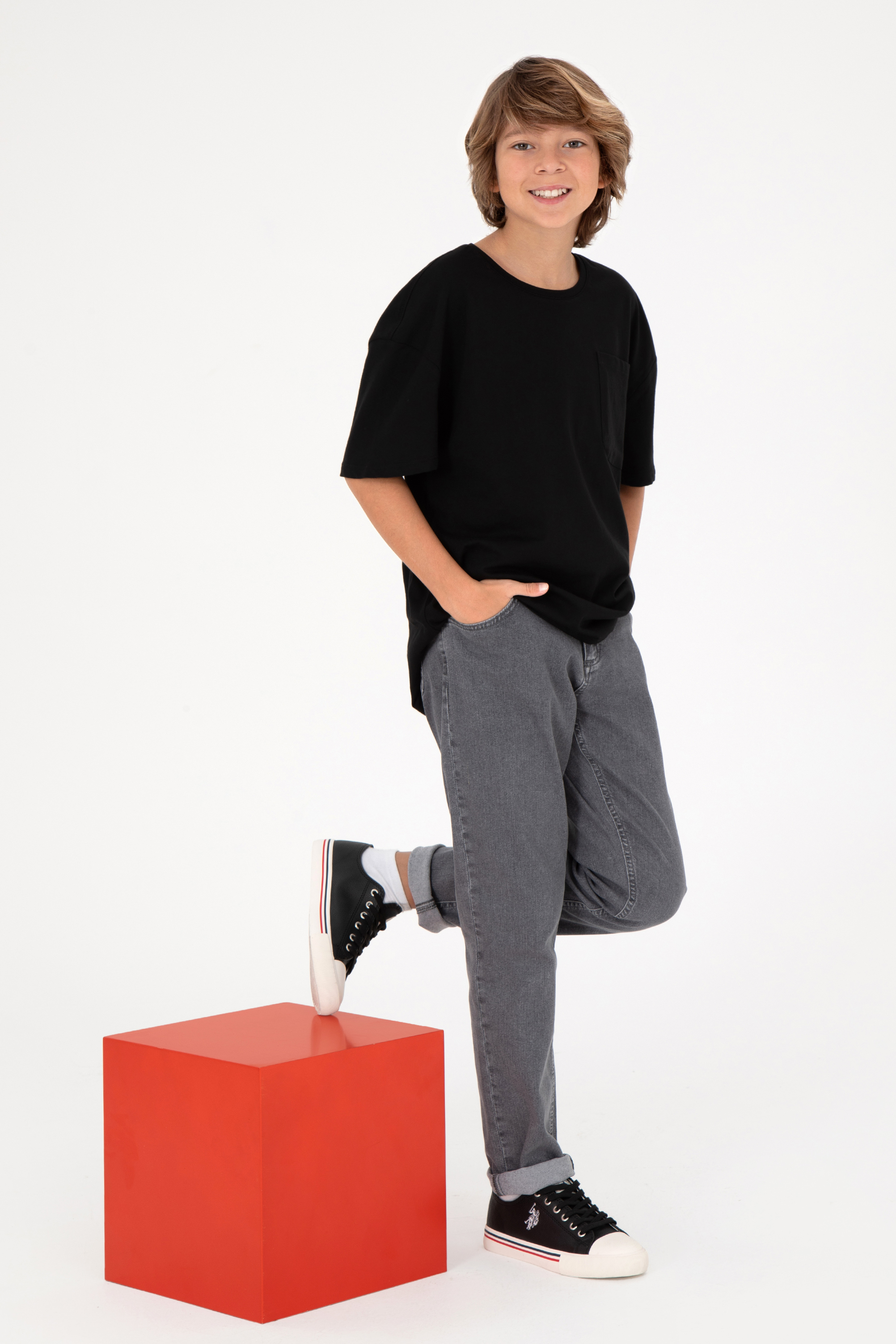 شلوار جین خاکستری اندامی پسرانه یو اس پولو | US POLO ASSN