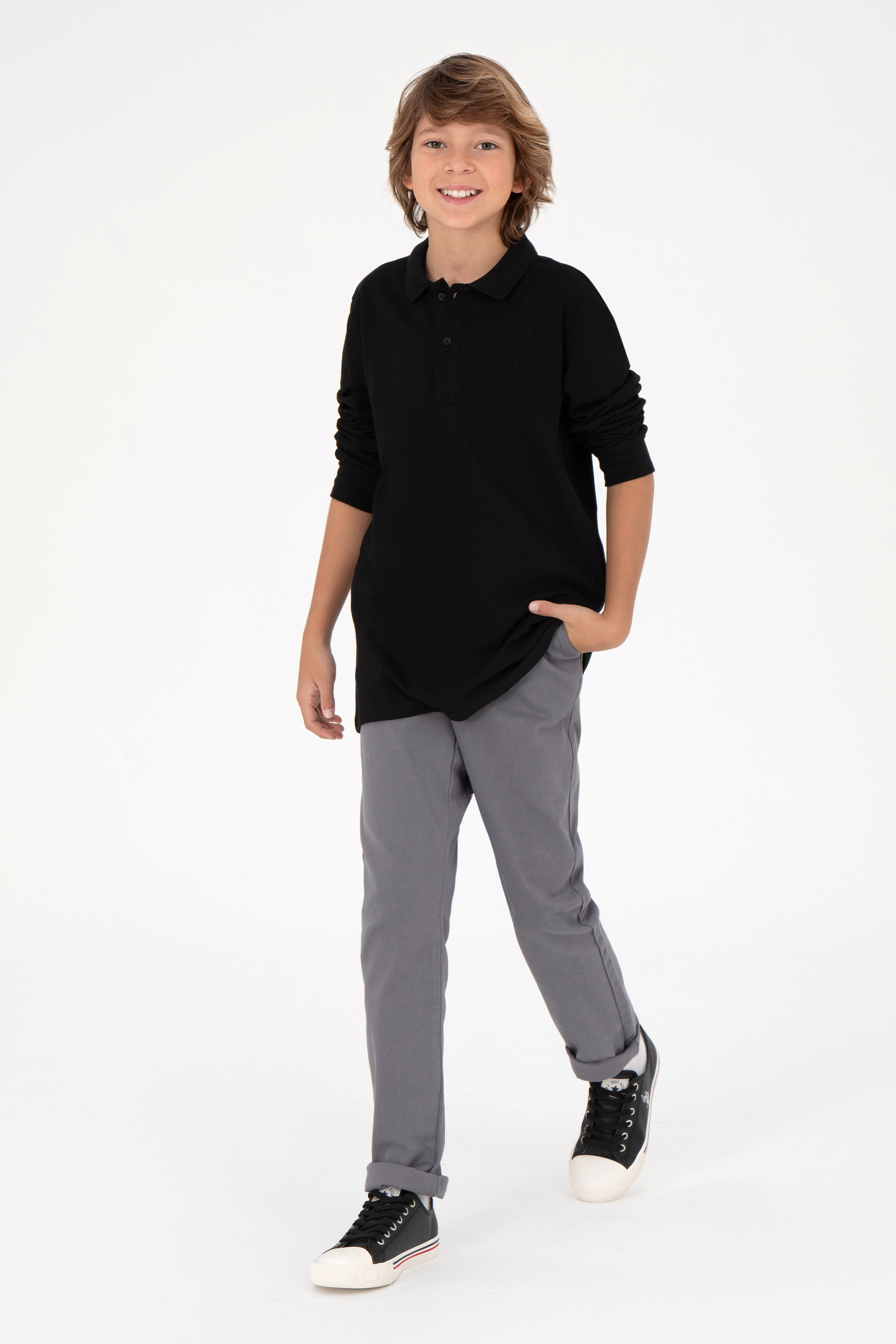 شلوار کانواس خاکستری اندامی پسرانه یو اس پولو | US POLO ASSN