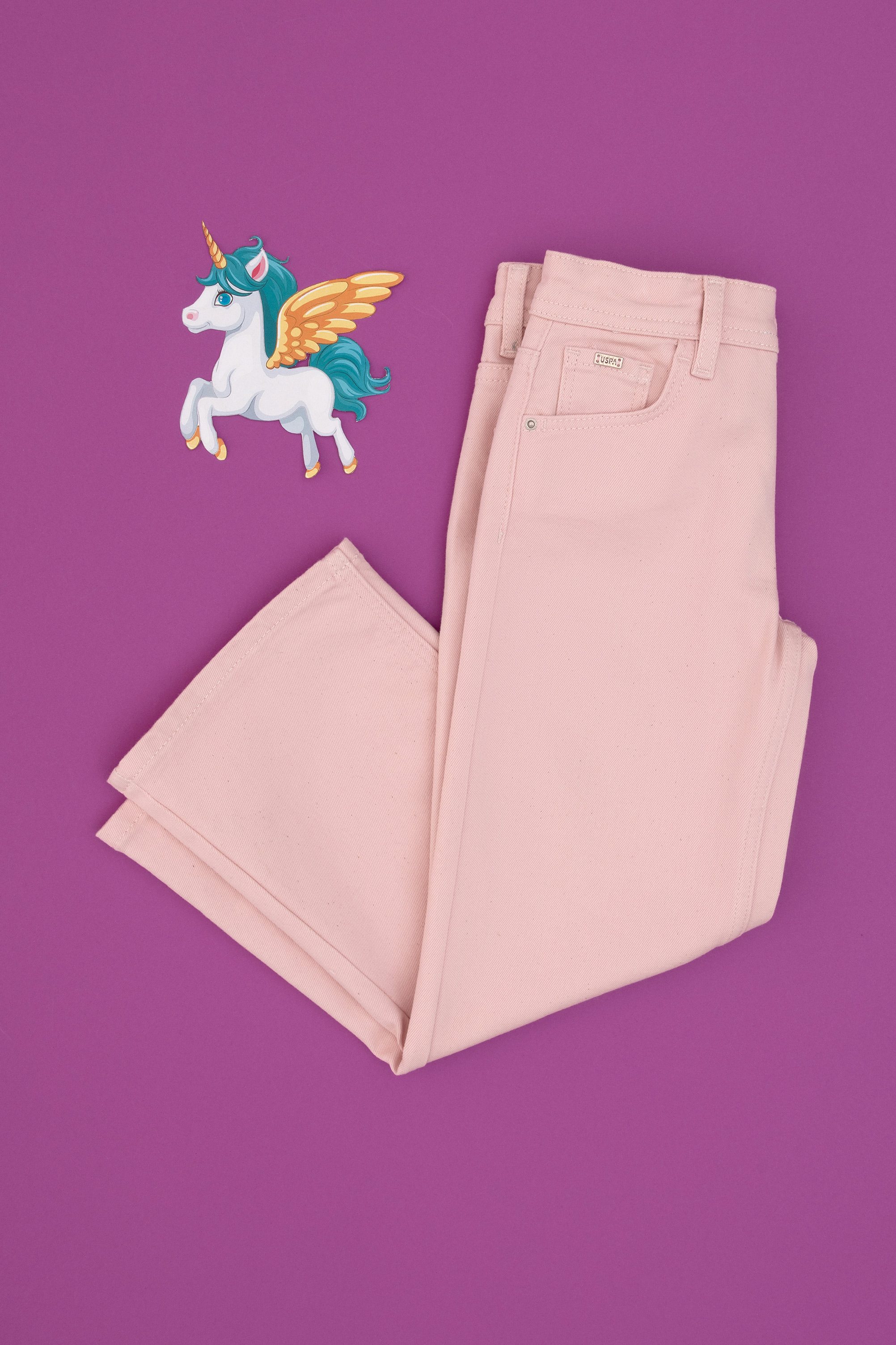 شلوار جین صورتی روشن Loose دخترانه یو اس پولو | US POLO ASSN