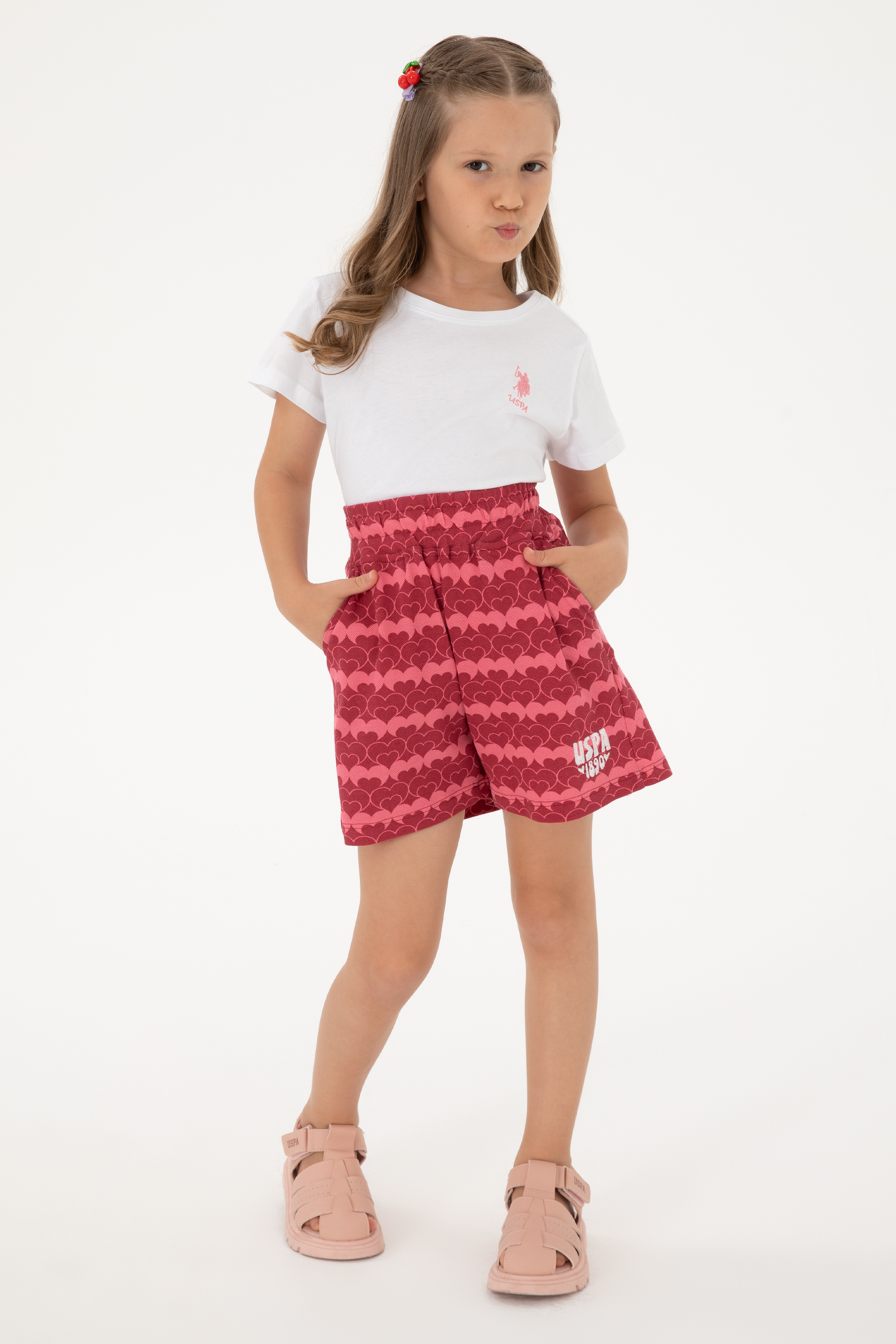 شلوارک آلبالویی استاندارد فیت دخترانه یو اس پولو | US POLO ASSN