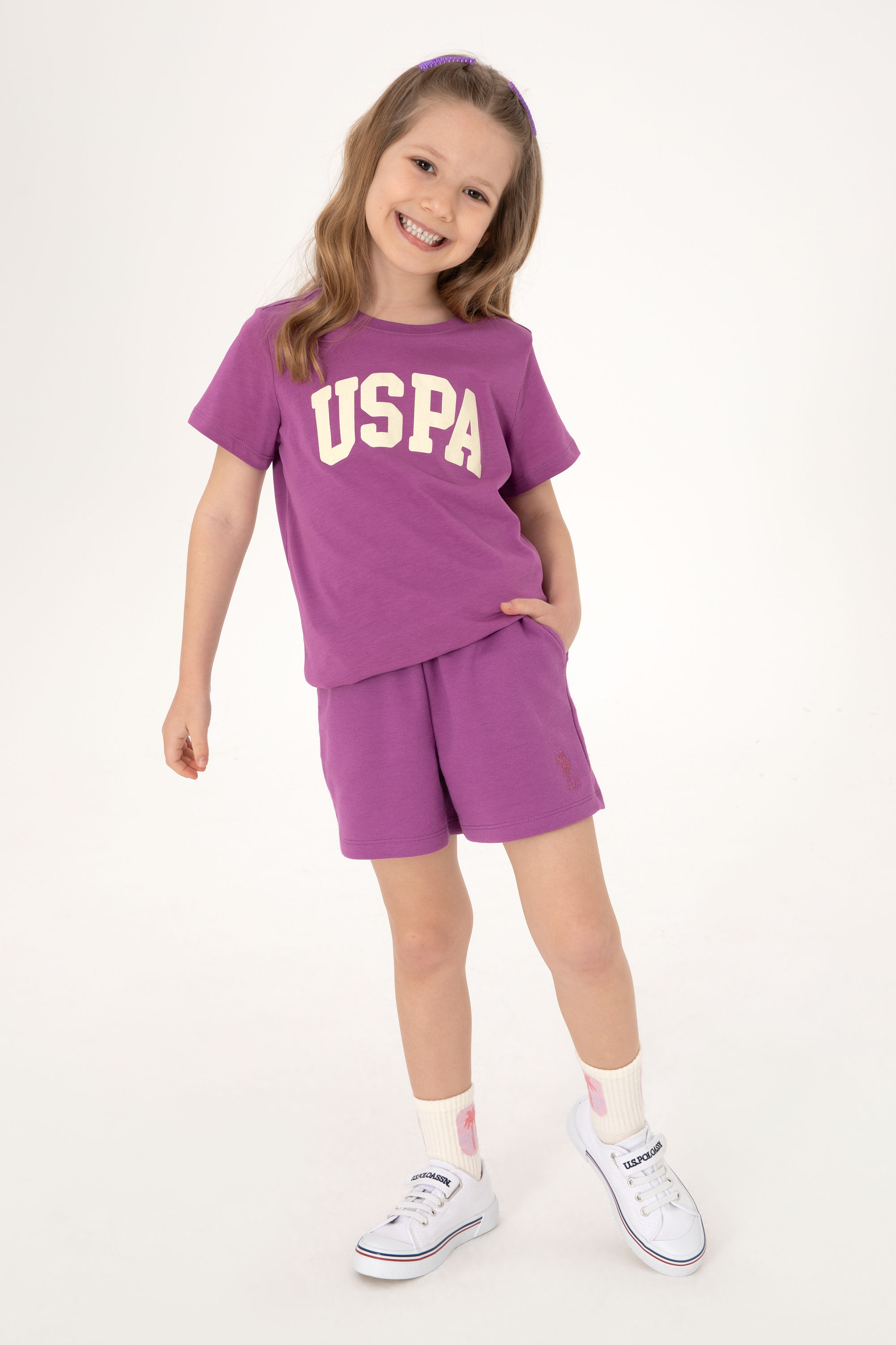 شلوارک بنفش استاندارد فیت دخترانه یو اس پولو | US POLO ASSN