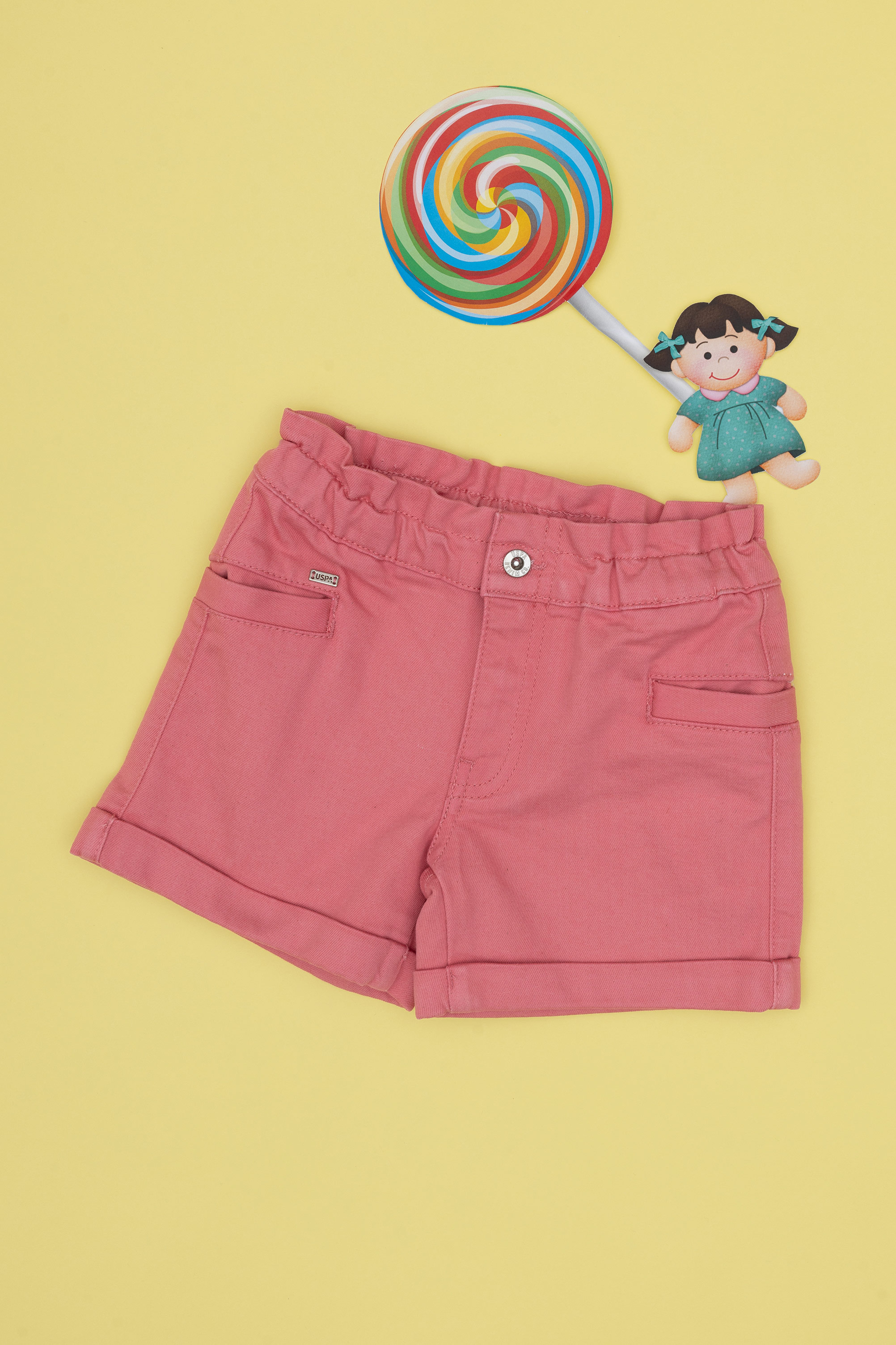 شلوارک جین صورتی تیره ریلکس دخترانه یو اس پولو | US POLO ASSN