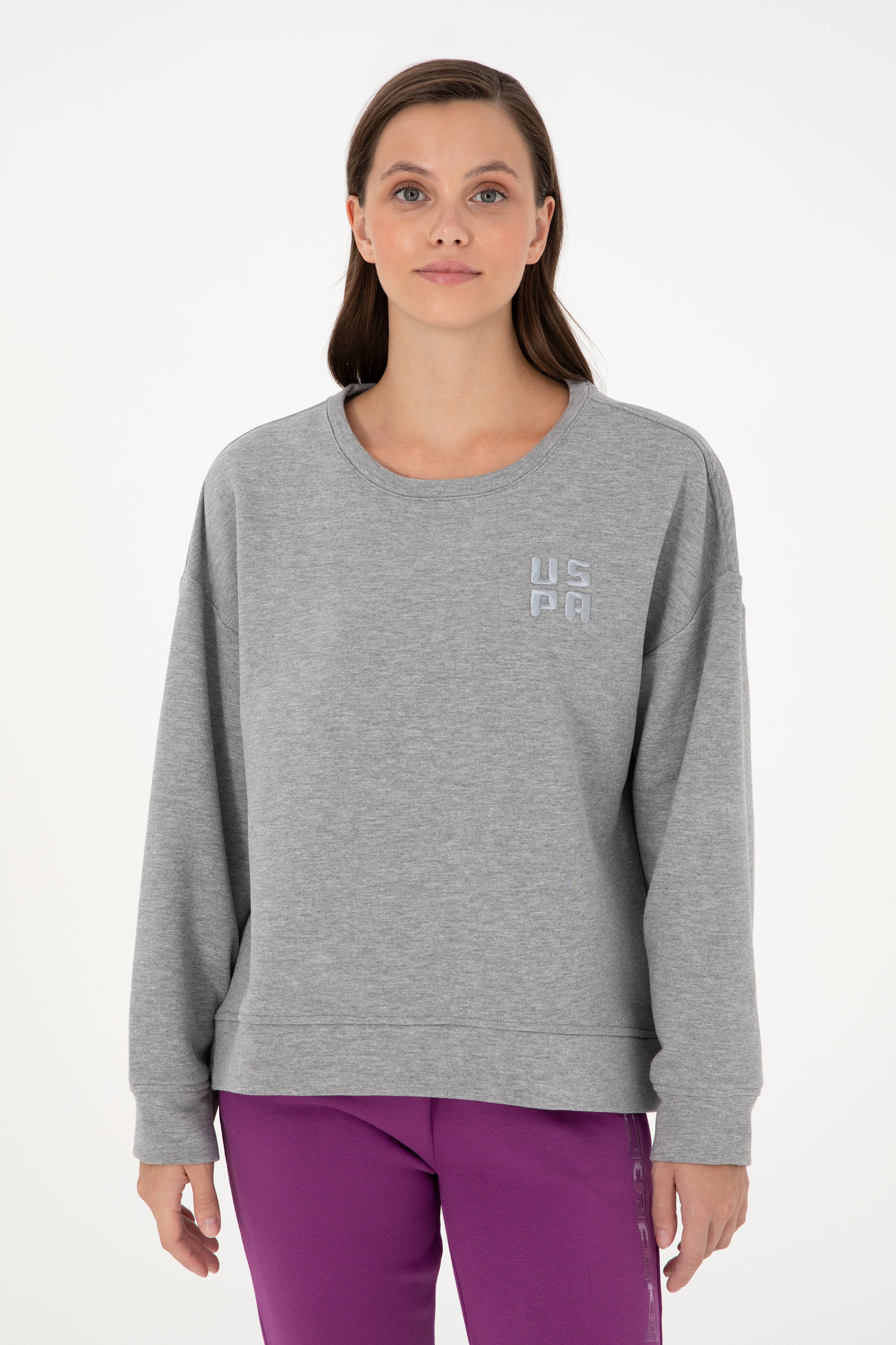 سویشرت خاکستری ملانژ Oversize زنانه یو اس پولو | US POLO ASSN