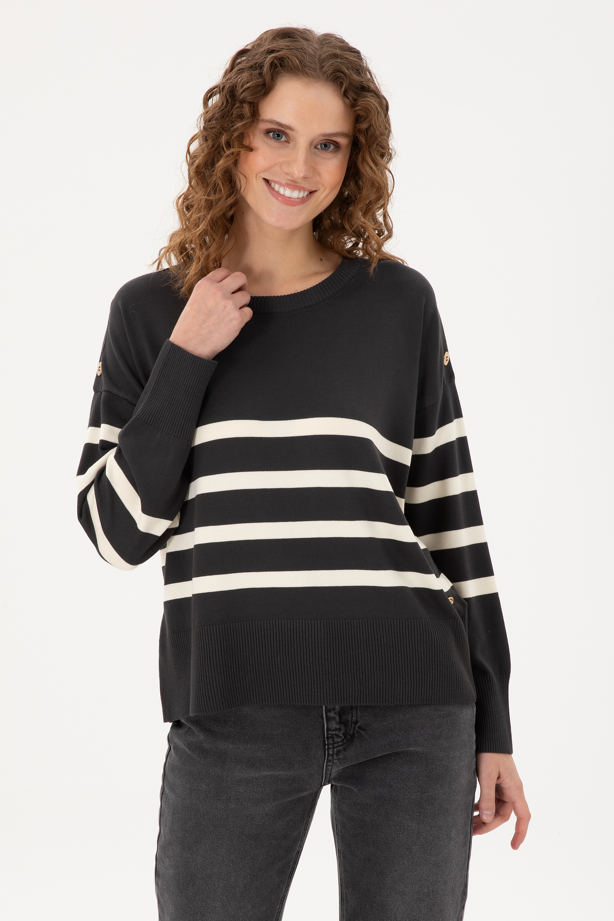 بافت زغالی ملانژ ریلکس زنانه یو اس پولو | US POLO ASSN