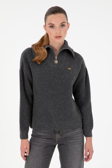 بافت  زغالی ملانژ  ریلکس  زنانه یو اس پولو | US POLO ASSN