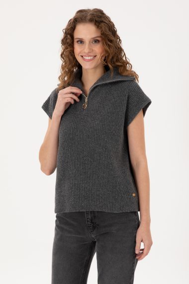 بافت  زغالی ملانژ  ریلکس  زنانه یو اس پولو | US POLO ASSN