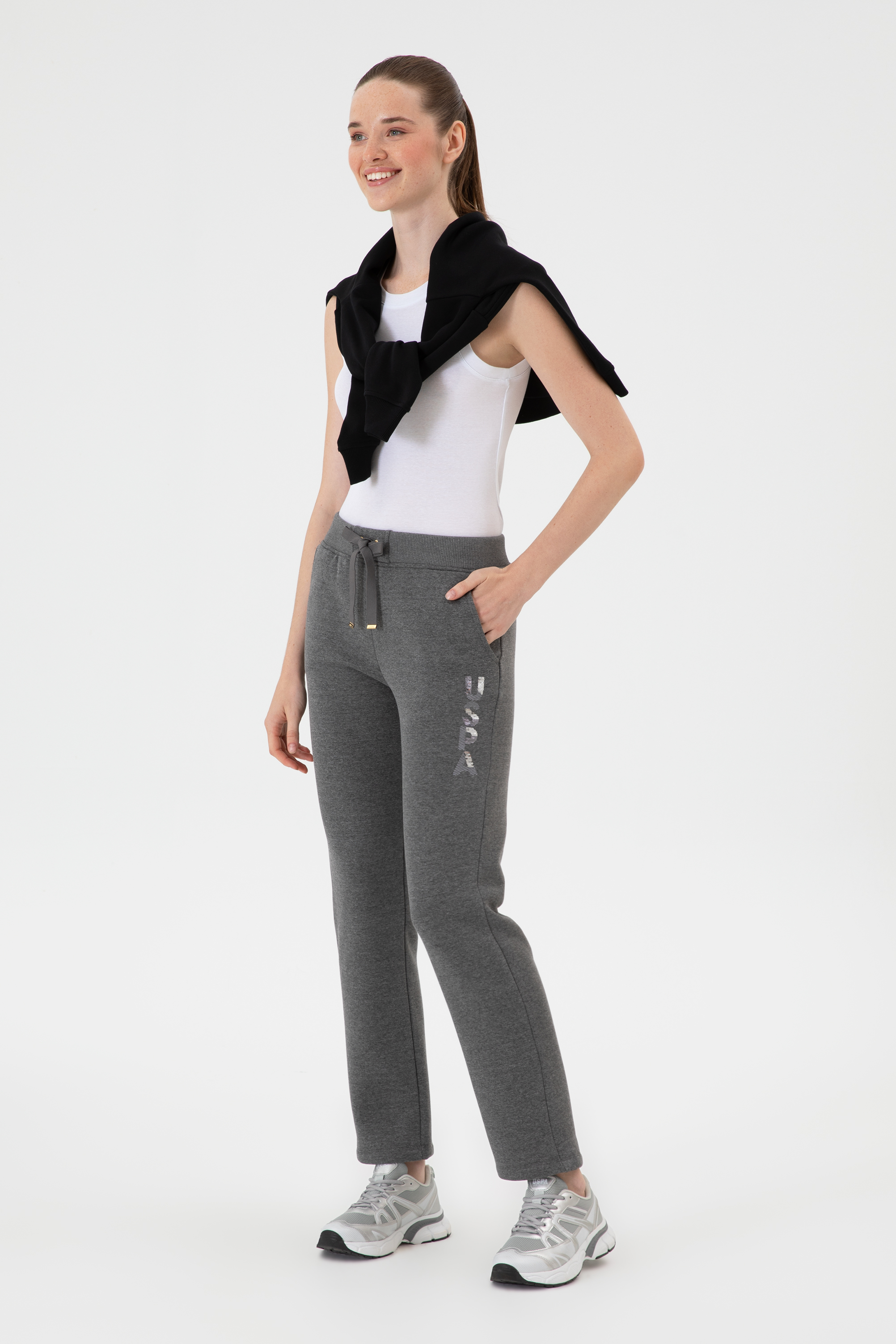شلوار ورزشی زغالی ملانژ رگولار زنانه یو اس پولو | US POLO ASSN