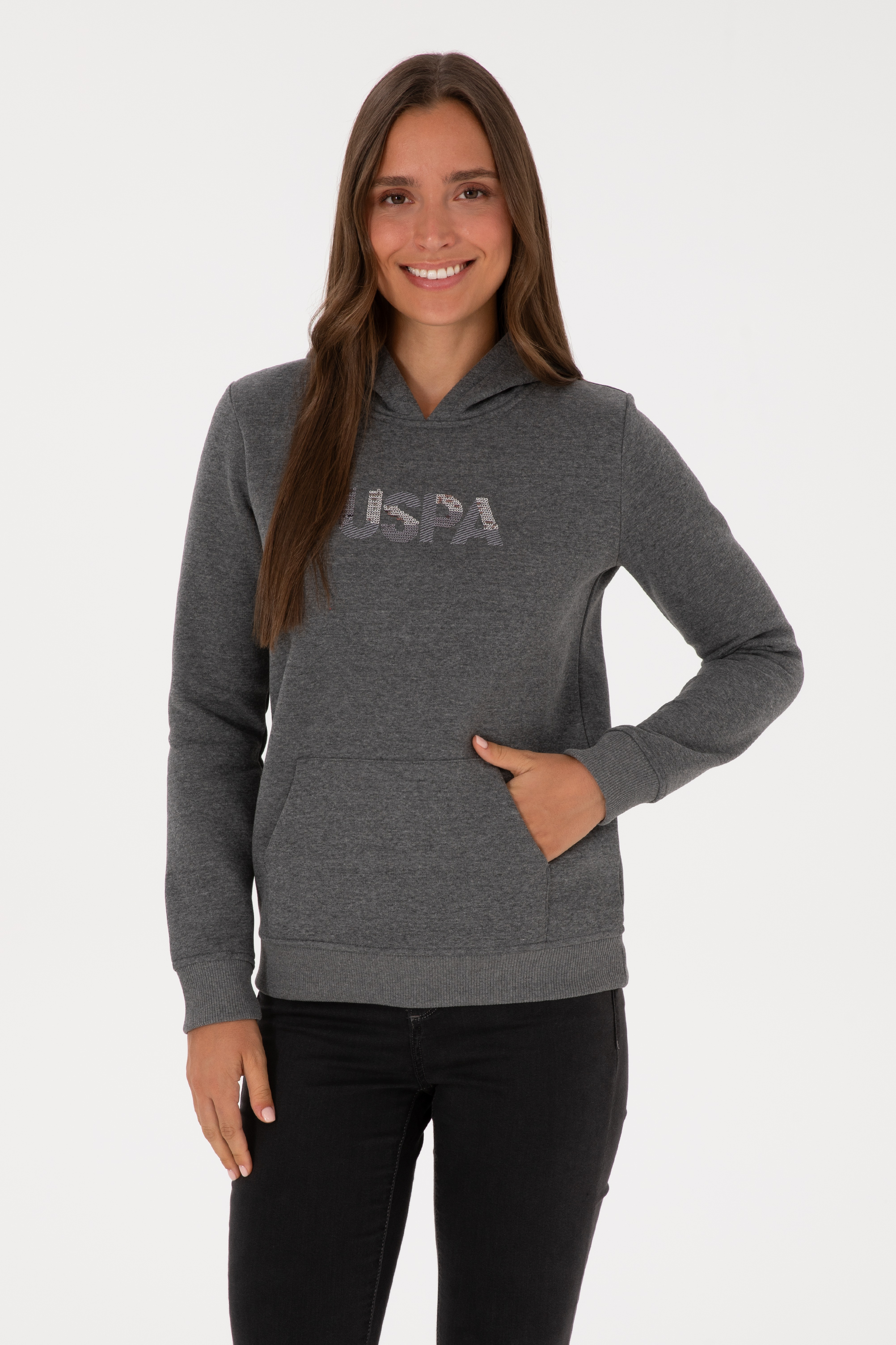 سویشرت زغالی ملانژ رگولار زنانه یو اس پولو | US POLO ASSN