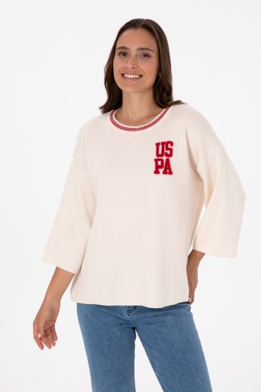 بافت  سفید ملانژ  Oversize  زنانه یو اس پولو | US POLO ASSN