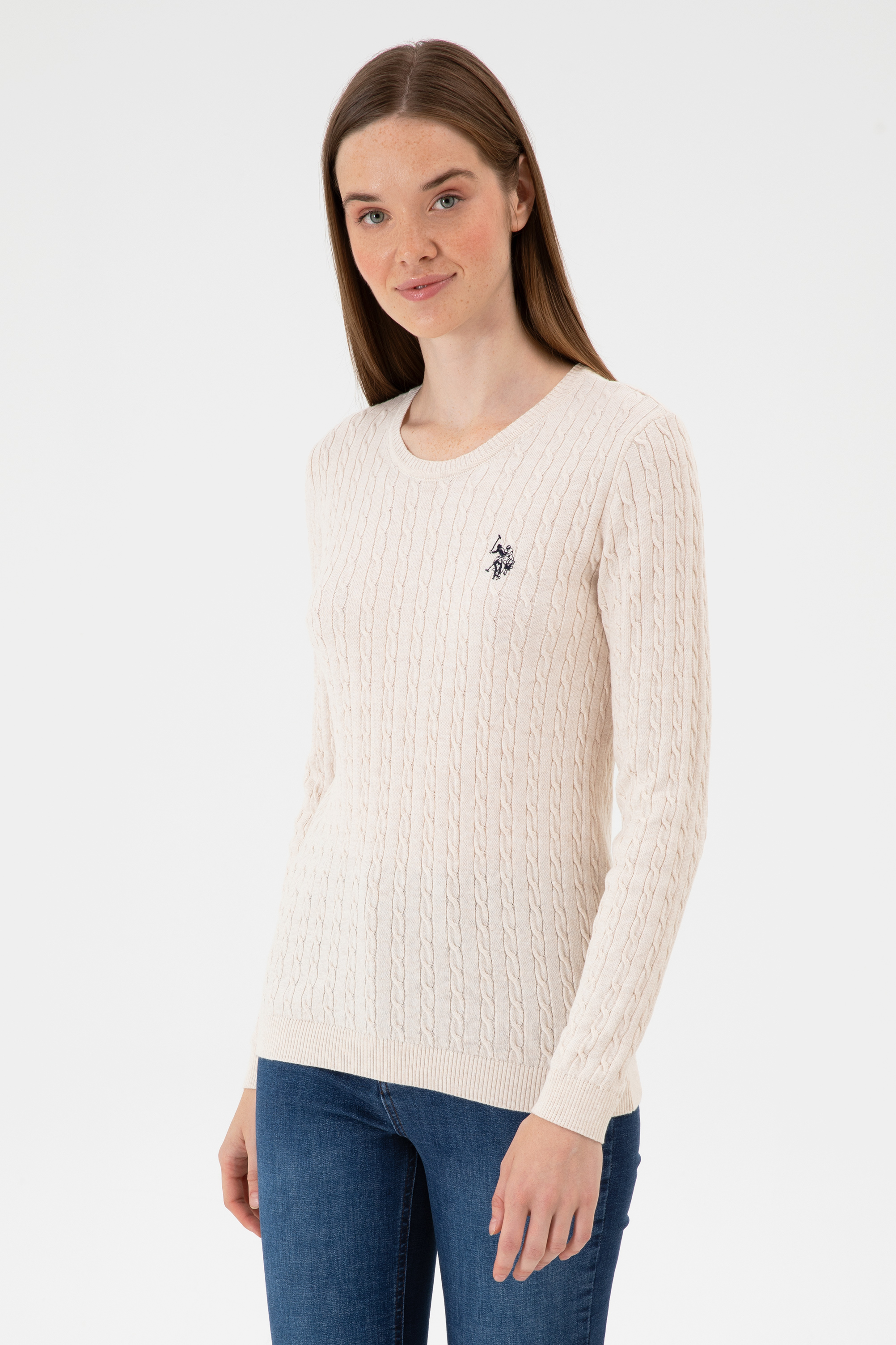 بافت سفید ملانژ Ex.Slim زنانه یو اس پولو | US POLO ASSN