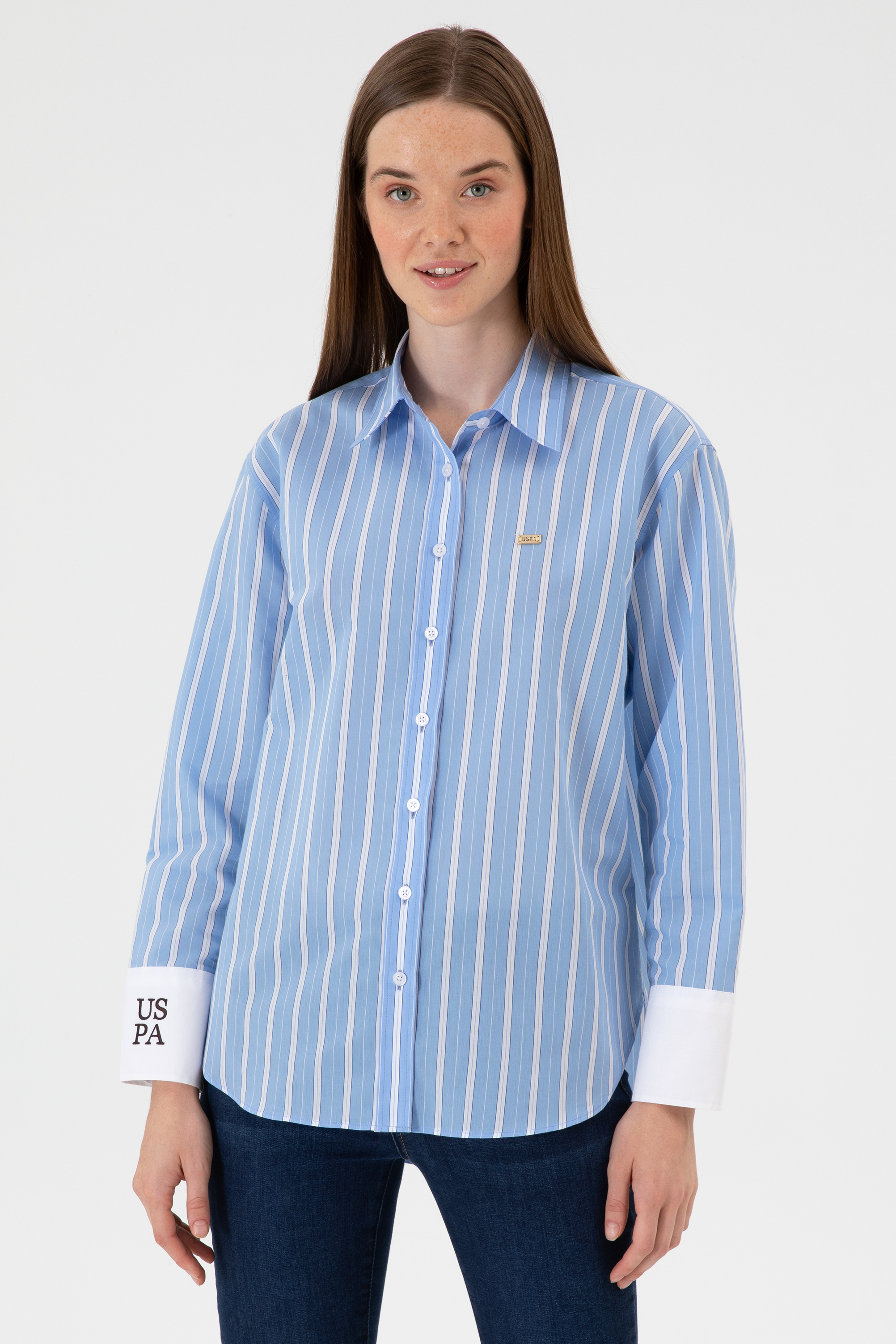 پیراهن سورمه ای روشن Oversize زنانه یو اس پولو | US POLO ASSN