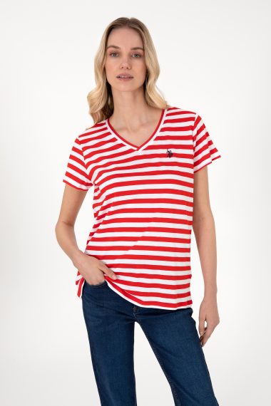 تی شرت یقه هفت  قرمز  ریلکس  زنانه یو اس پولو | US POLO ASSN