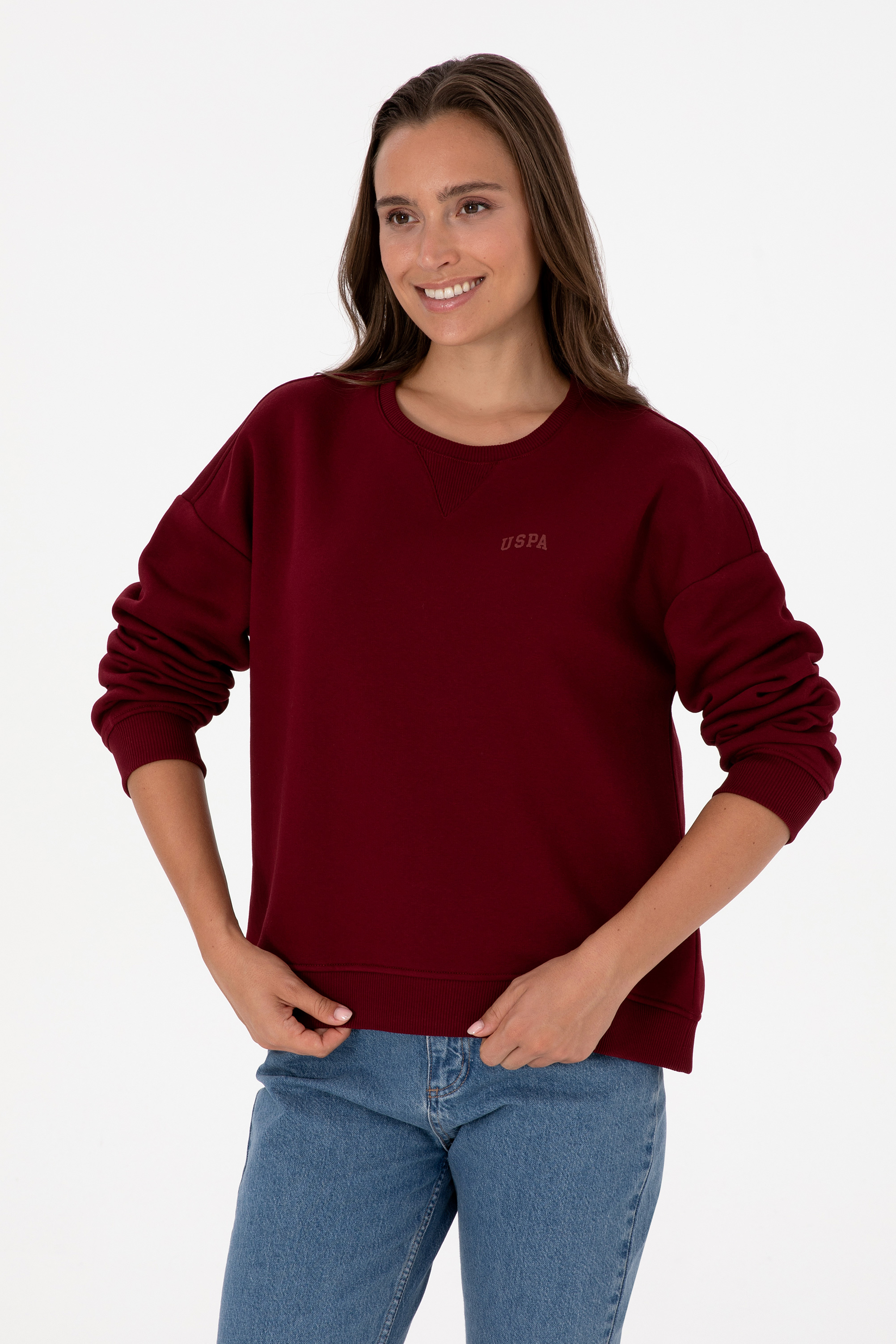 سویشرت بورگاندی Oversize زنانه یو اس پولو | US POLO ASSN