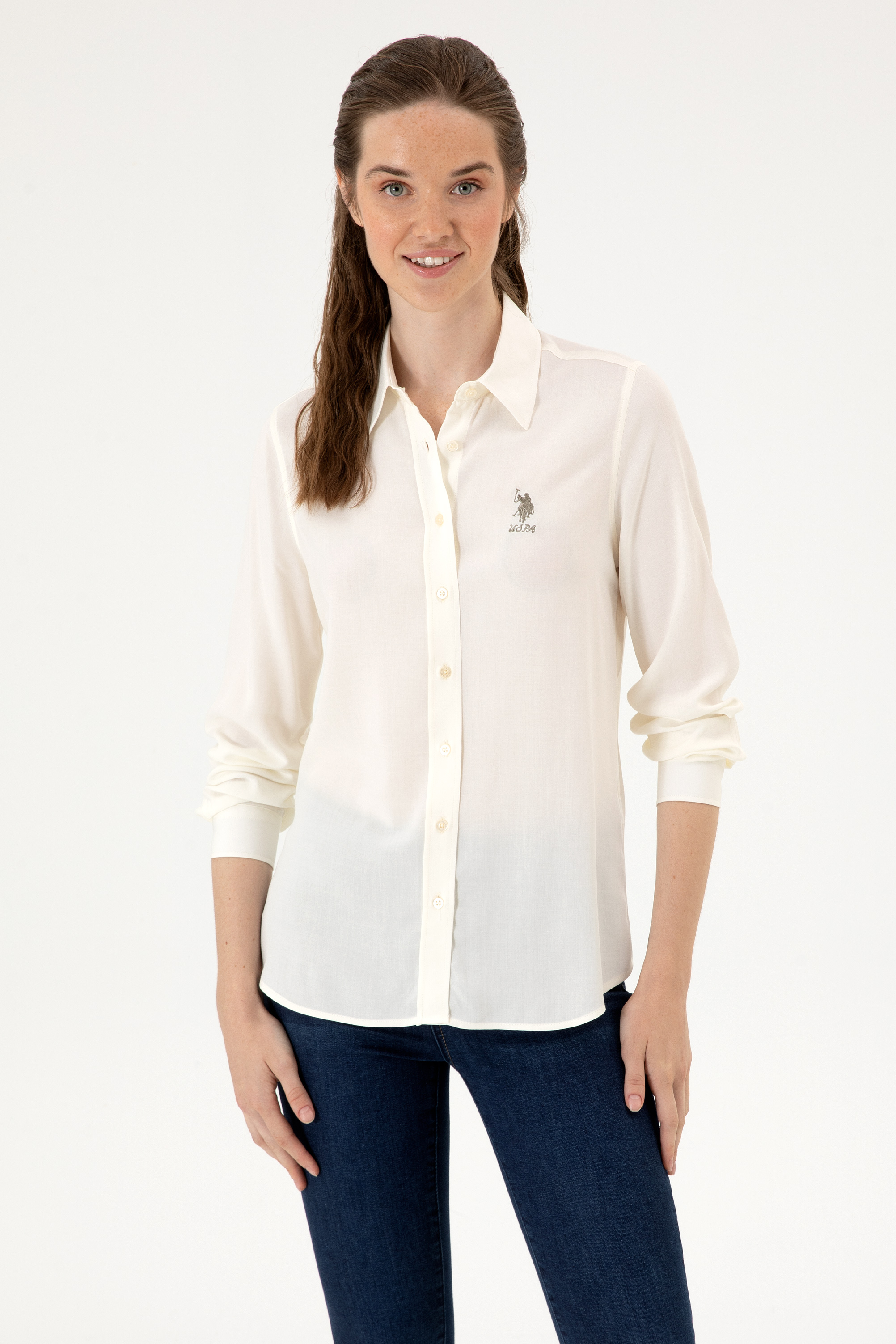 پیراهن سفید اندامی زنانه یو اس پولو | US POLO ASSN