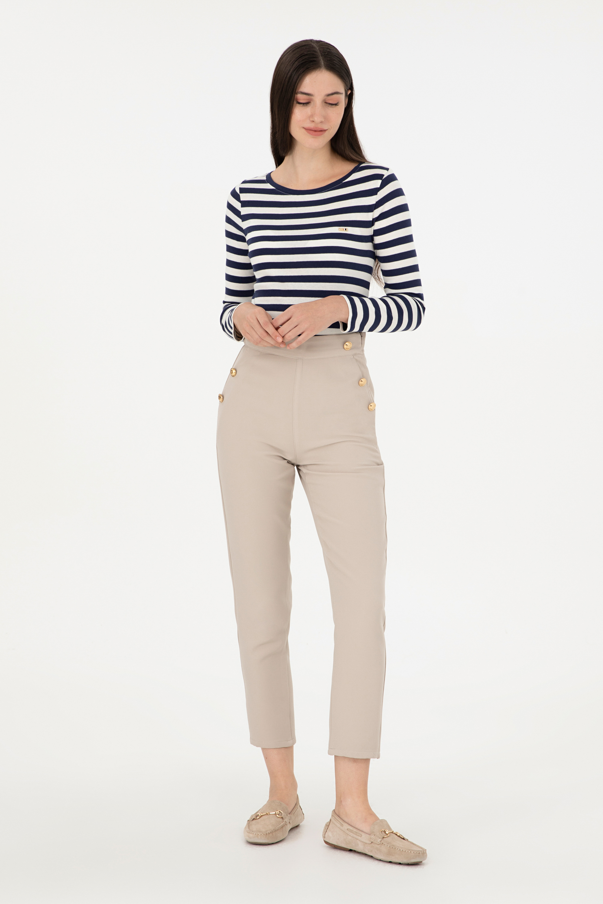 شلوار کانواس خاکستری هویجی زنانه یو اس پولو | US POLO ASSN