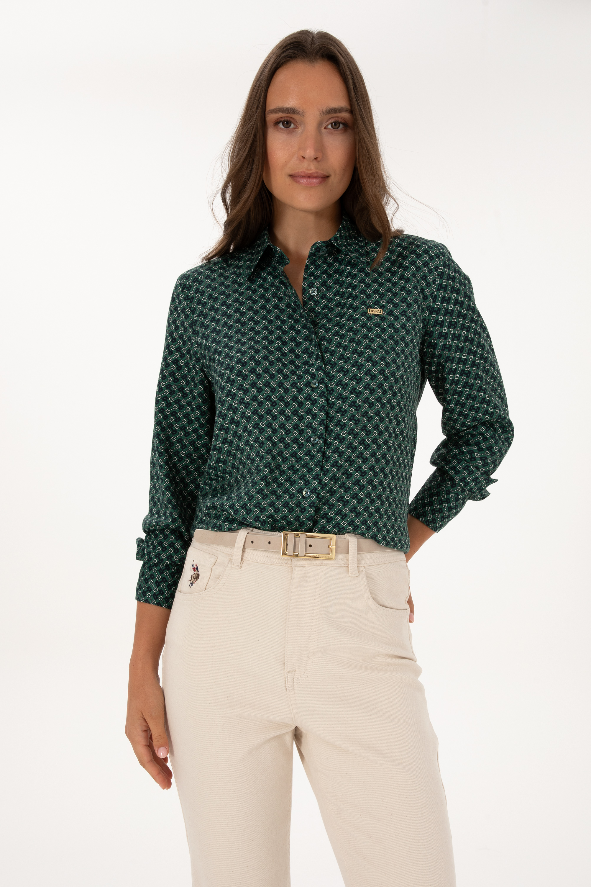 پیراهن سبز تیره رگولار زنانه یو اس پولو | US POLO ASSN