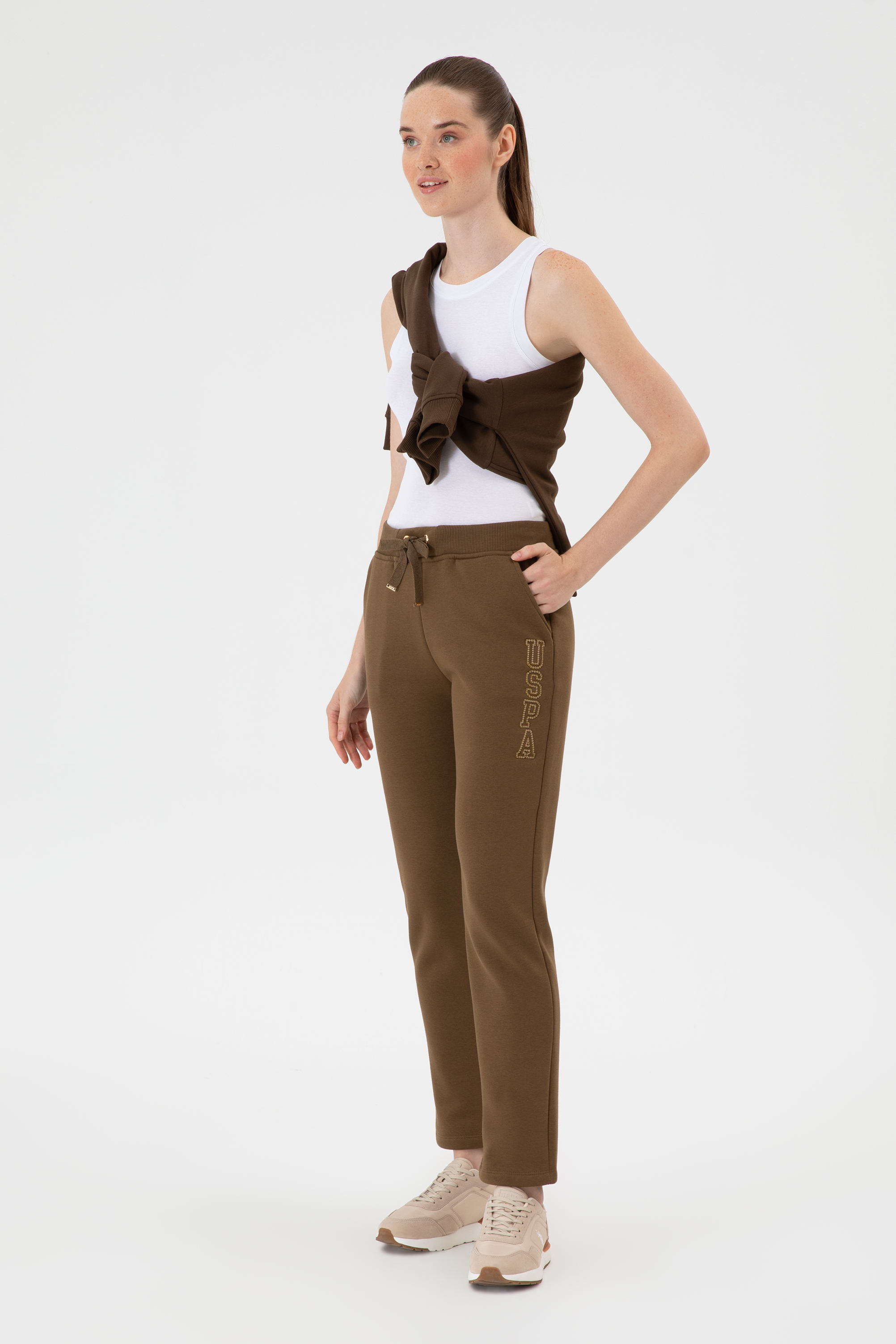 شلوار ورزشی خاکی رگولار زنانه یو اس پولو | US POLO ASSN