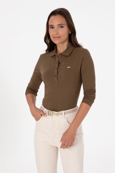 سویشرت  خاکی  اندامی  زنانه یو اس پولو | US POLO ASSN
