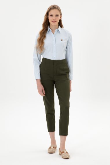 شلوار کانواس  خاکی  هویجی فاق بلند  زنانه یو اس پولو | US POLO ASSN