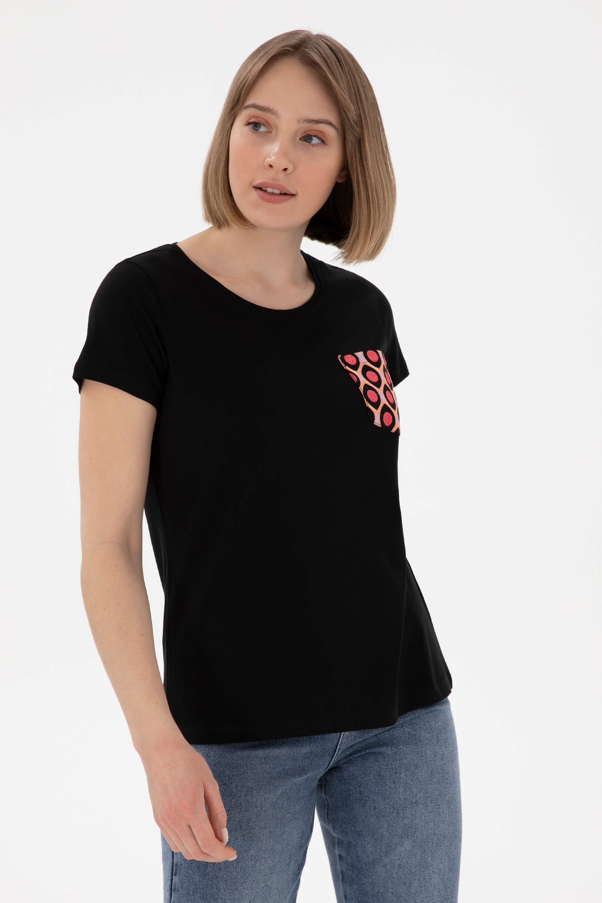 تی شرت یقه گرد سیاه اندامی زنانه یو اس پولو | US POLO ASSN