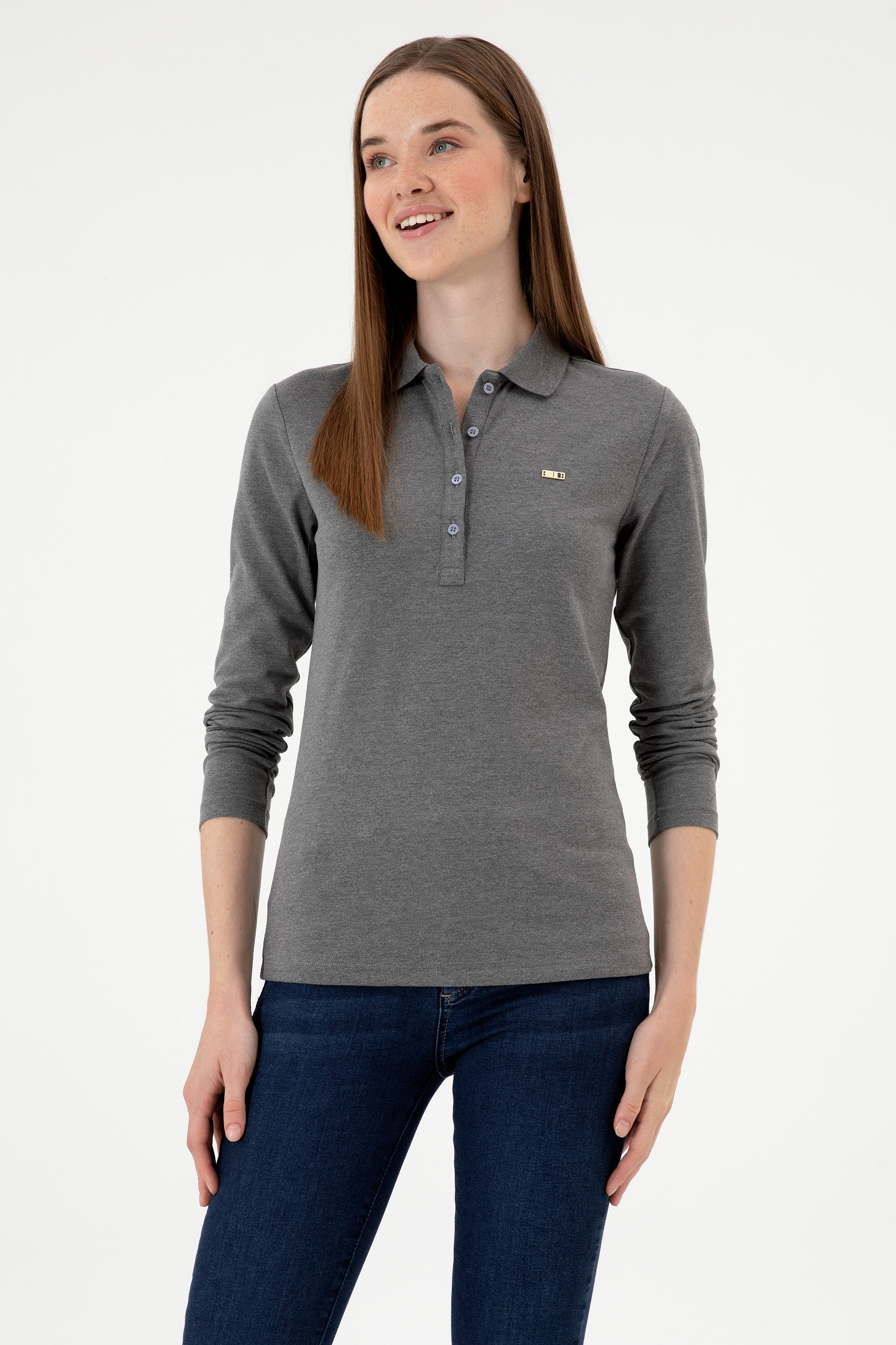 سویشرت زغالی ملانژ اندامی زنانه یو اس پولو | US POLO ASSN