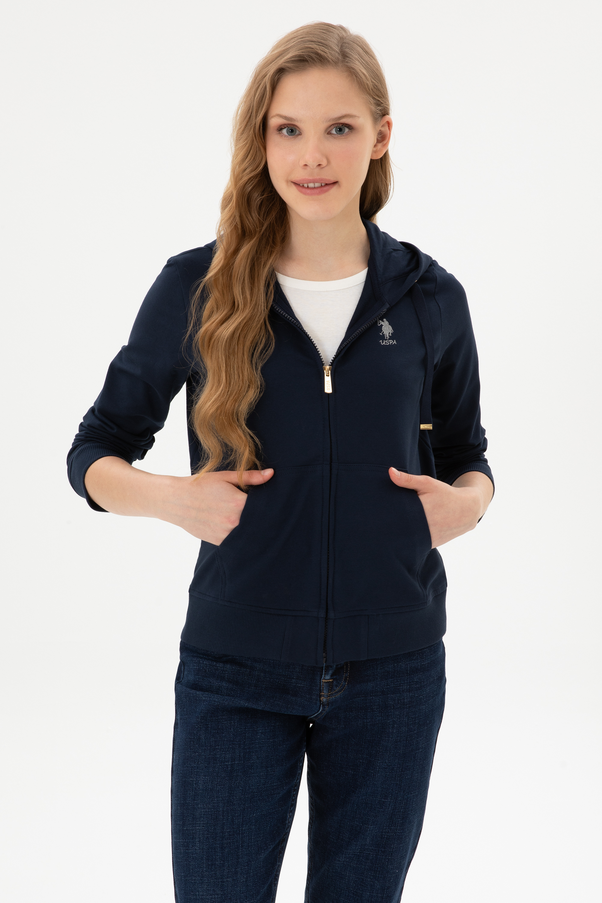 سویشرت هودی لاجورد رگولار زنانه یو اس پولو | US POLO ASSN