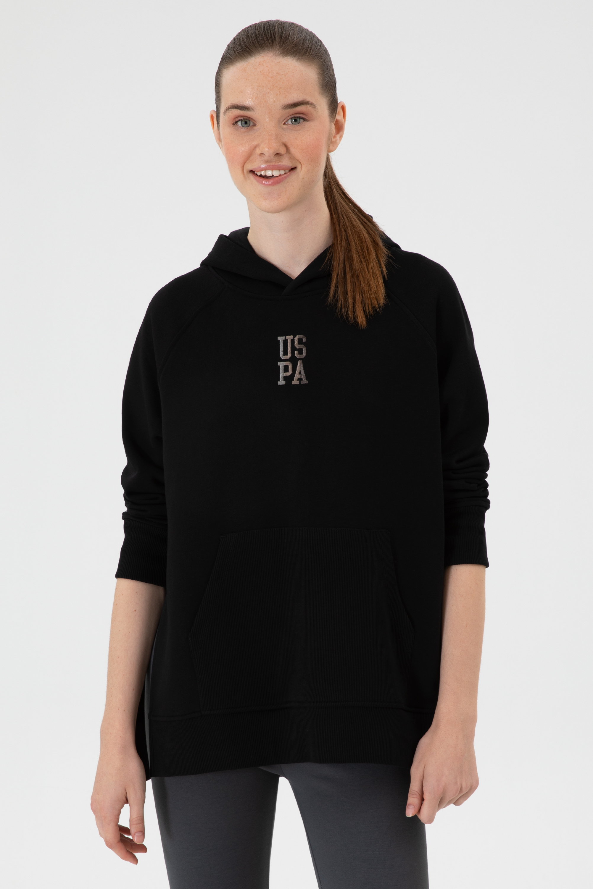 سویشرت هودی سیاه ریلکس زنانه یو اس پولو | US POLO ASSN