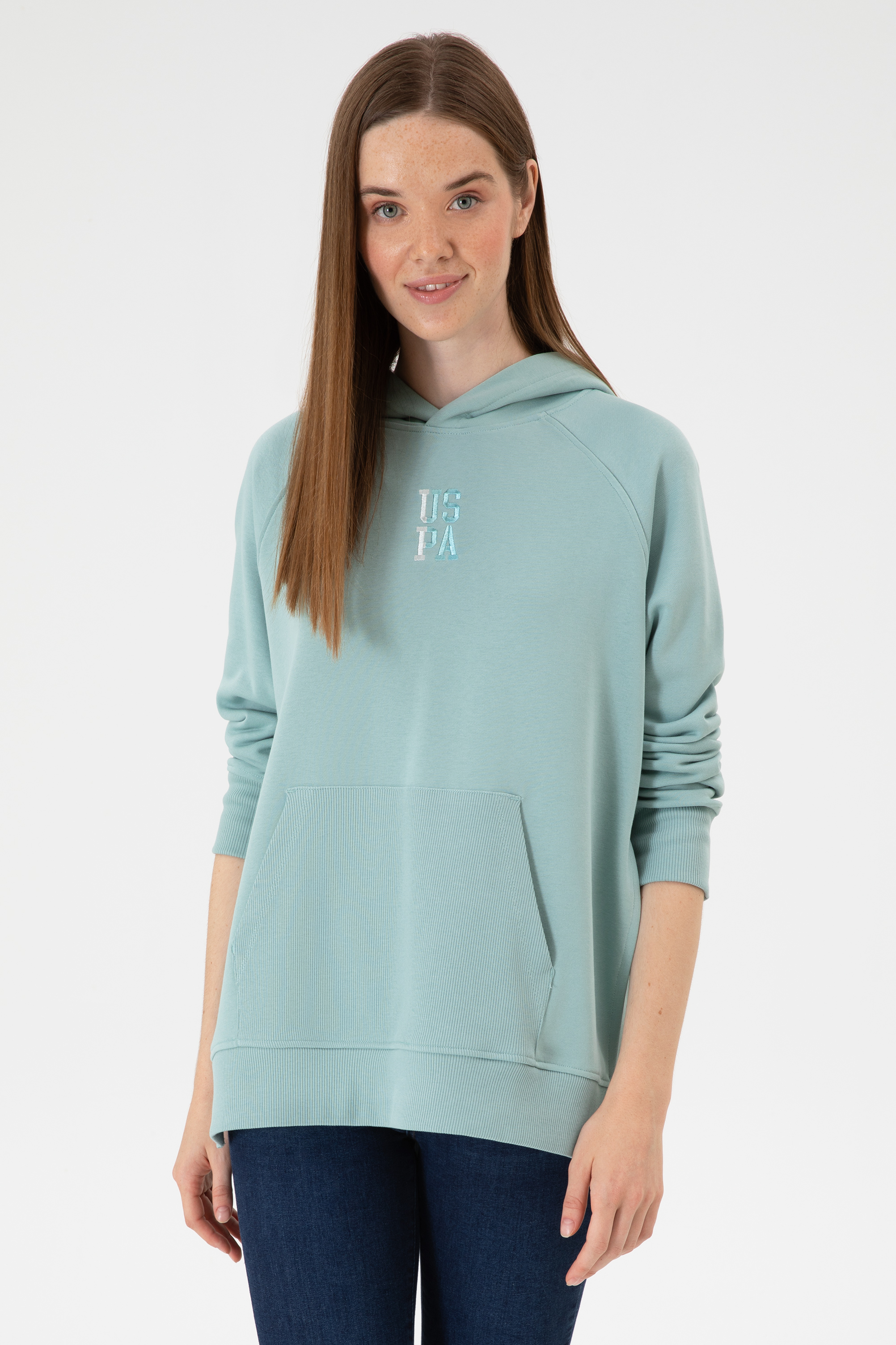 سویشرت هودی نعناعی ریلکس زنانه یو اس پولو | US POLO ASSN