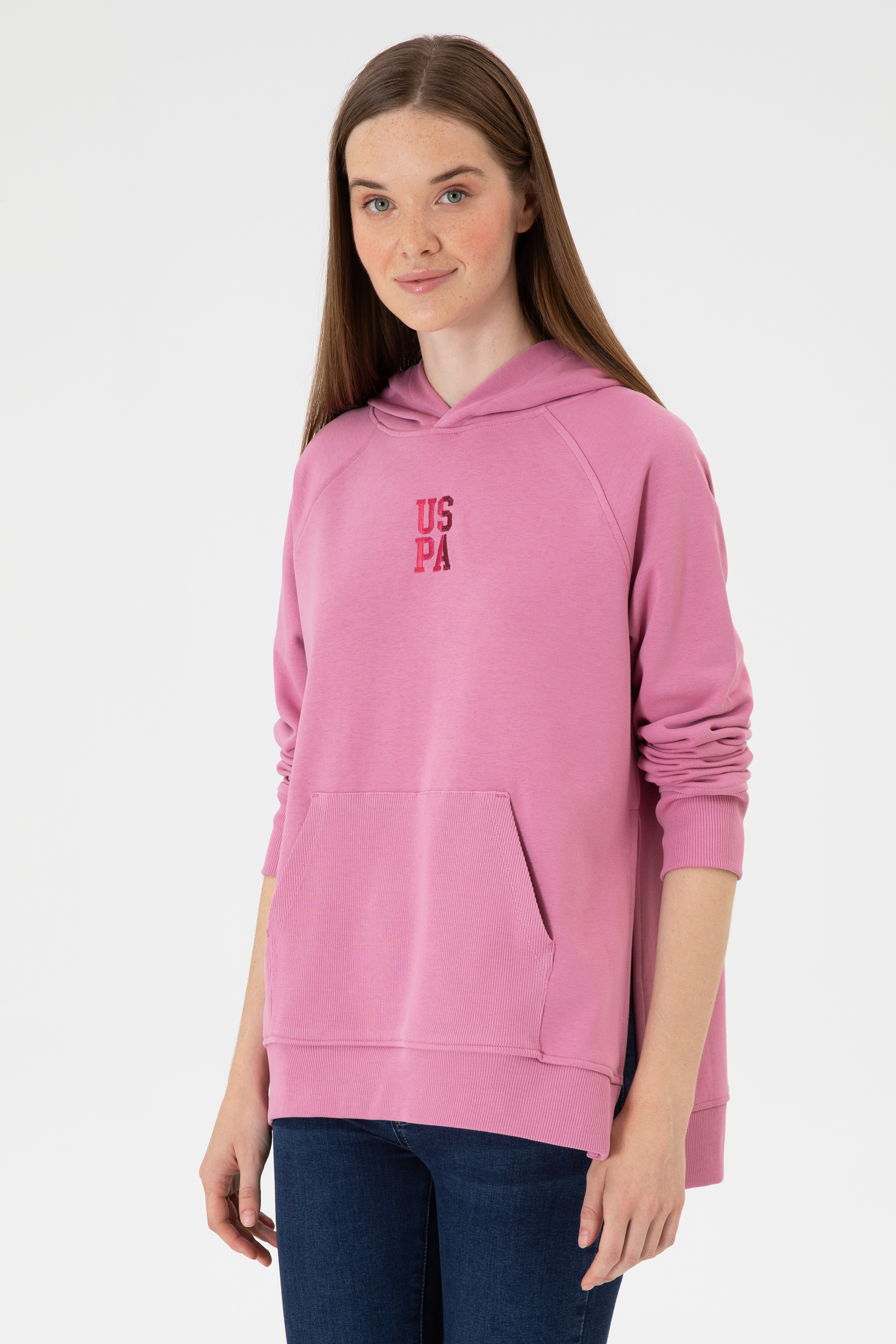 سویشرت صورتی تیره ریلکس زنانه یو اس پولو | US POLO ASSN