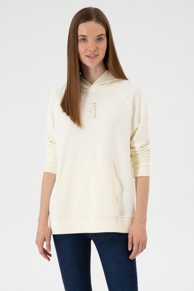 سویشرت هودی  کرمی  ریلکس  زنانه یو اس پولو | US POLO ASSN