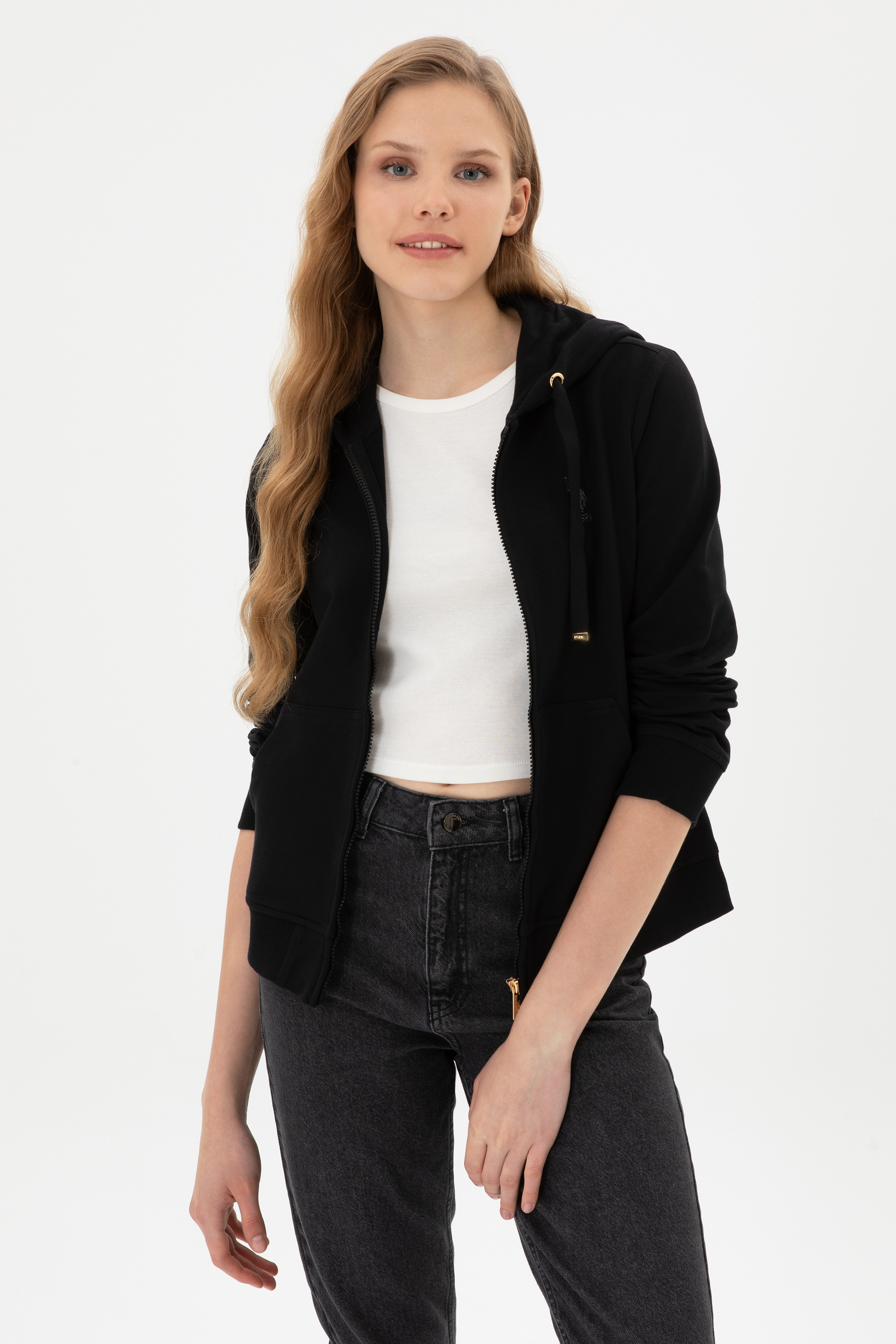 سویشرت هودی سیاه رگولار زنانه یو اس پولو | US POLO ASSN