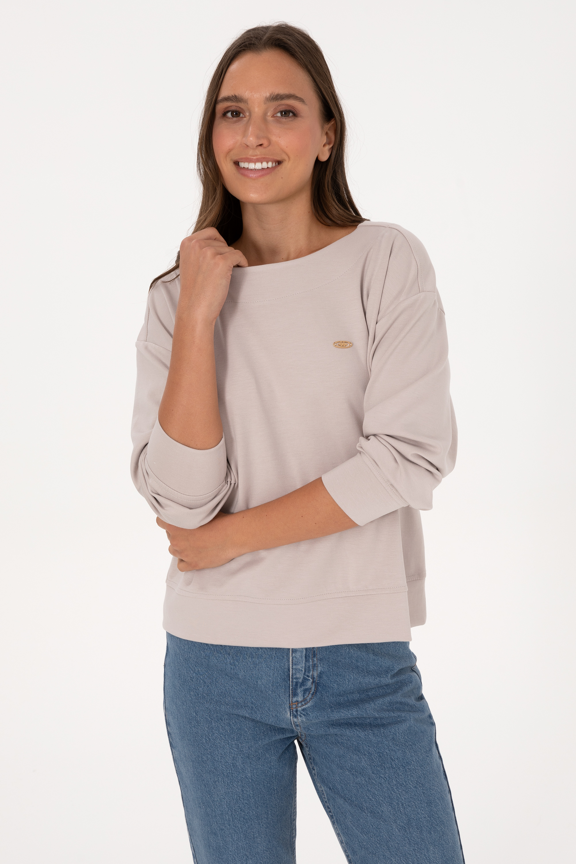 سویشرت یقه گرد خاکستری ریلکس زنانه یو اس پولو | US POLO ASSN