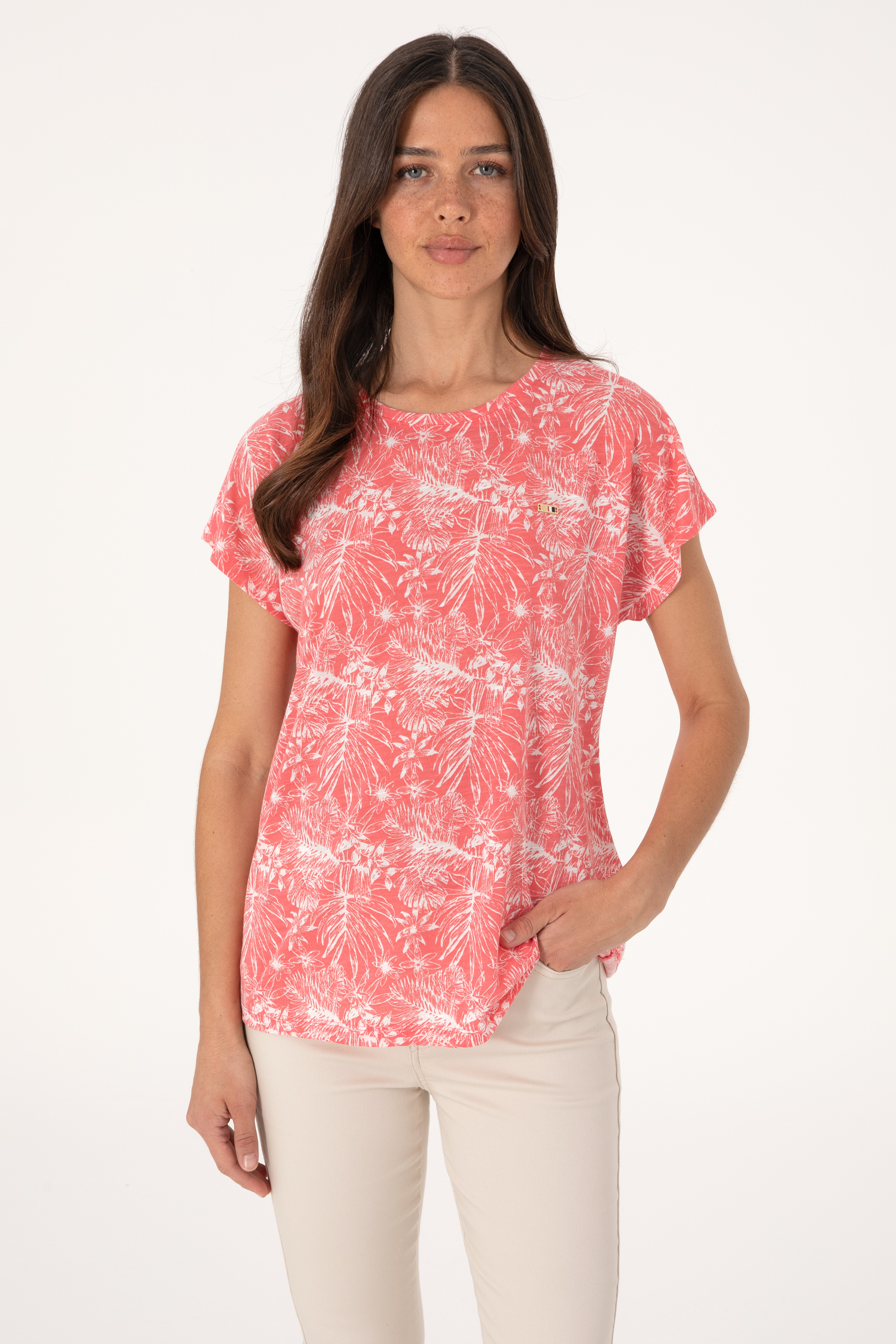 تی شرت یقه گرد صورتی تیره ریلکس زنانه یو اس پولو | US POLO ASSN