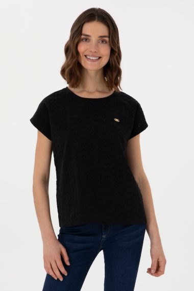 تی شرت یقه گرد  سیاه  رگولار  زنانه یو اس پولو | US POLO ASSN