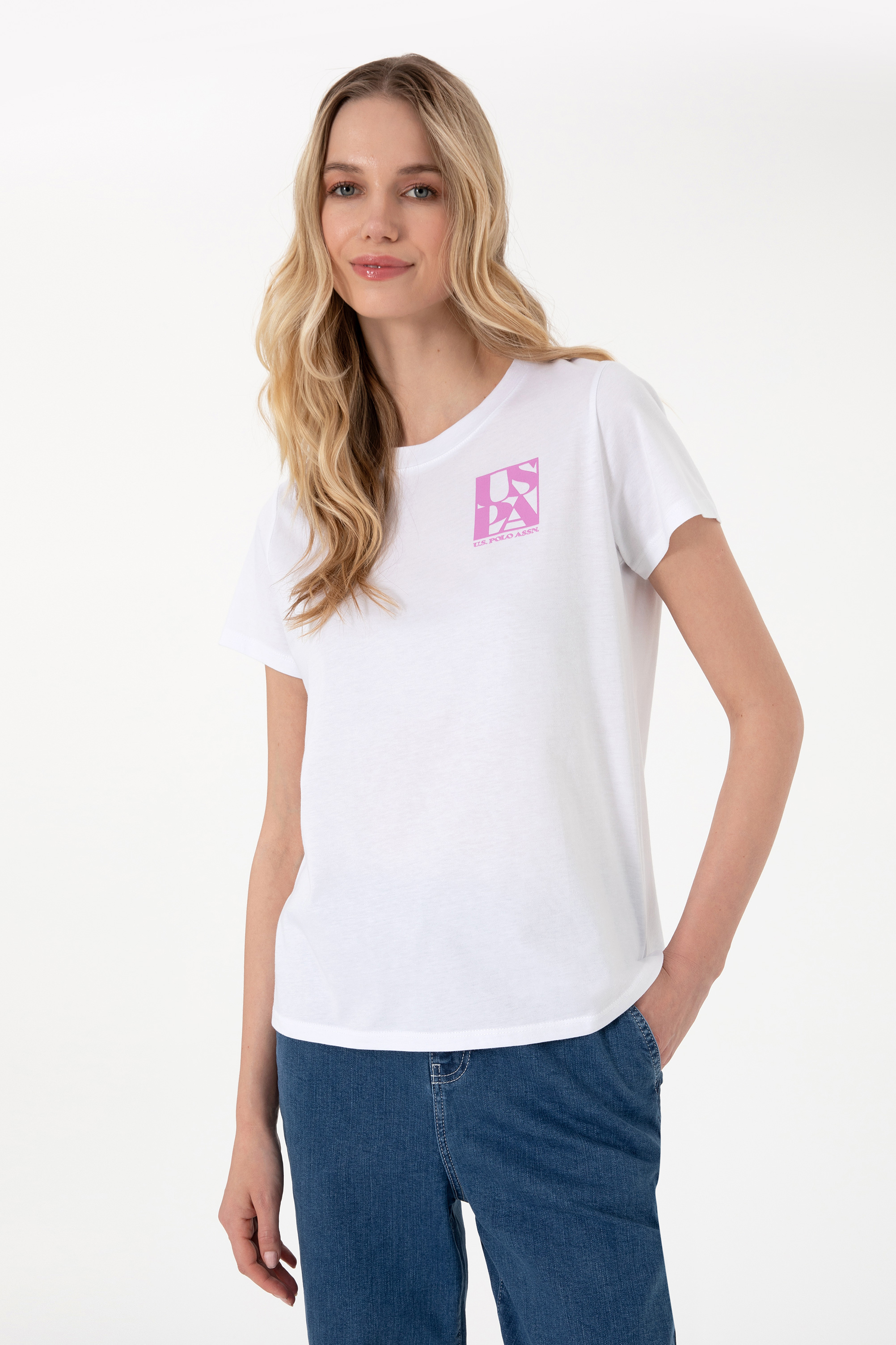 تی شرت یقه گرد سفید رگولار زنانه یو اس پولو | US POLO ASSN