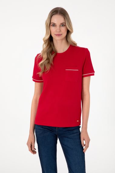 تی شرت یقه گرد  قرمز  رگولار  زنانه یو اس پولو | US POLO ASSN