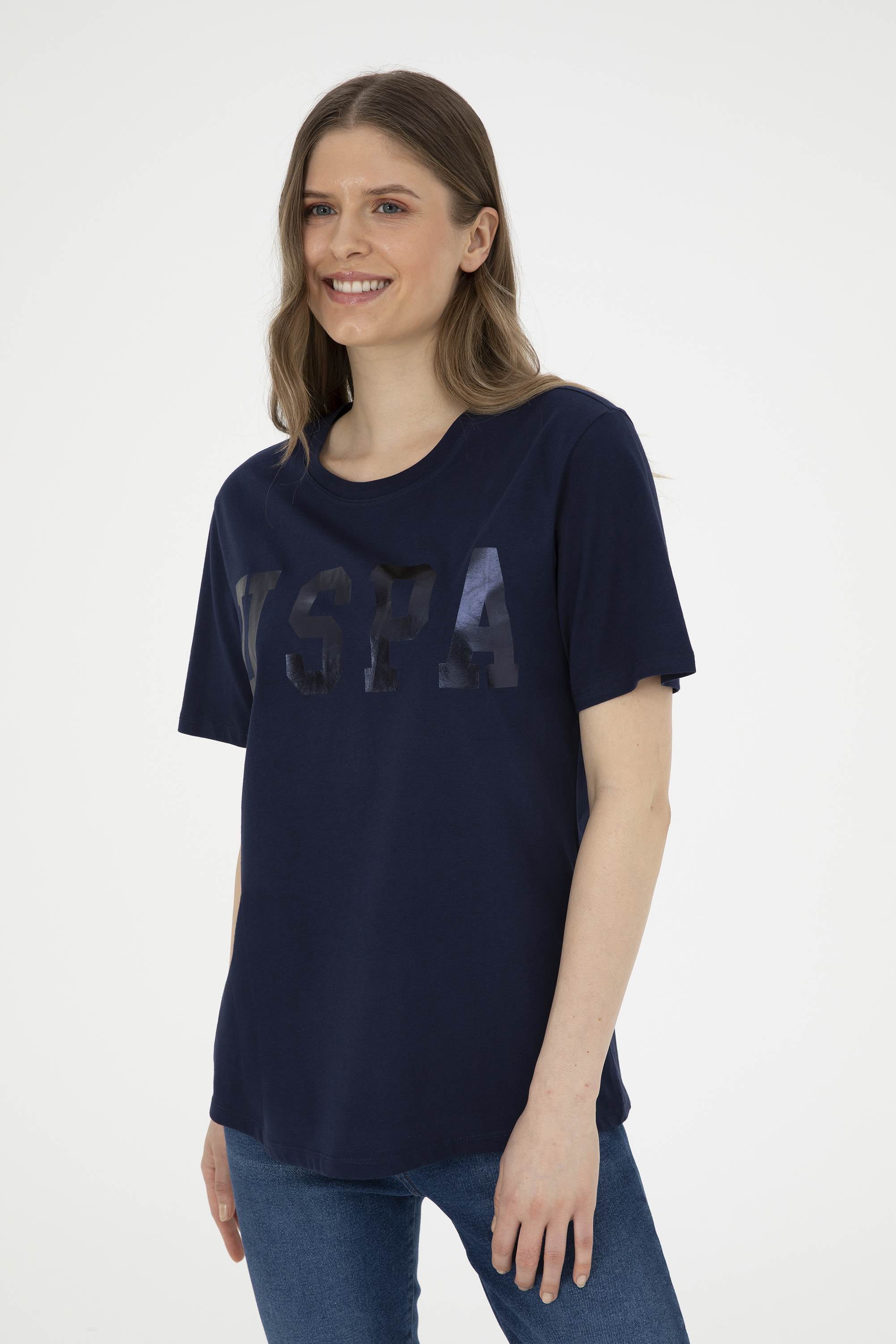 تی شرت یقه گرد یقه گرد لاجورد ریلکس زنانه یو اس پولو | US POLO ASSN