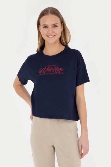 تی شرت یقه گرد یقه گرد لاجورد  Crop Top آستین کوتاه زنانه یو اس پولو | US POLO ASSN