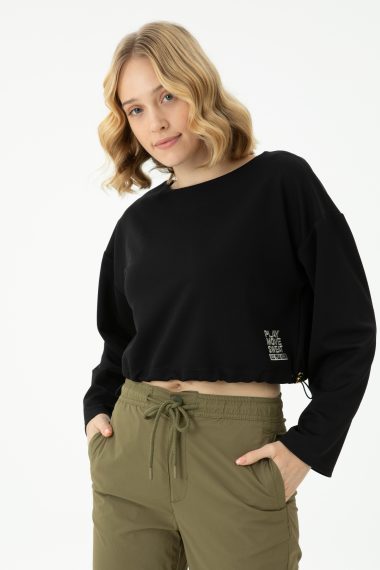 سویشرت یقه گرد  سیاه  Crop Top  زنانه یو اس پولو | US POLO ASSN