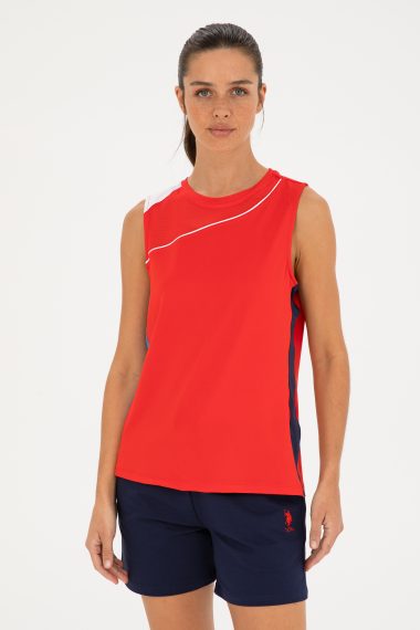 تی شرت یقه گرد یقه گرد قرمز  اندامی  زنانه یو اس پولو | US POLO ASSN