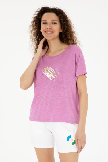 تی شرت یقه گرد یقه گرد بنفش  Crop Top  زنانه یو اس پولو | US POLO ASSN