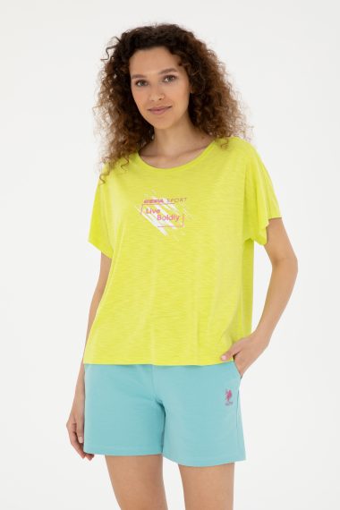 تی شرت یقه گرد یقه گرد سبز پسته ای  Crop Top  زنانه یو اس پولو | US POLO ASSN