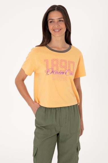 تی شرت یقه گرد  زرد  Crop Top  زنانه یو اس پولو | US POLO ASSN