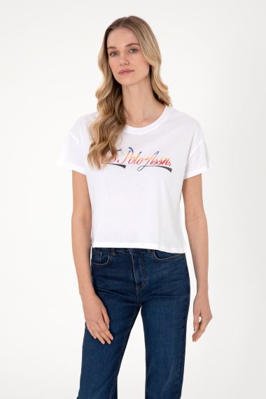 تی شرت یقه گرد  سفید  Crop Top  زنانه یو اس پولو | US POLO ASSN