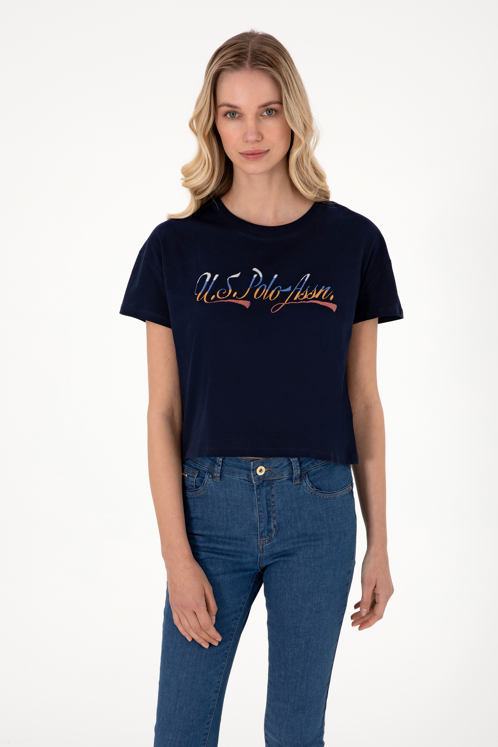 تی شرت یقه گرد لاجورد Crop Top زنانه یو اس پولو | US POLO ASSN