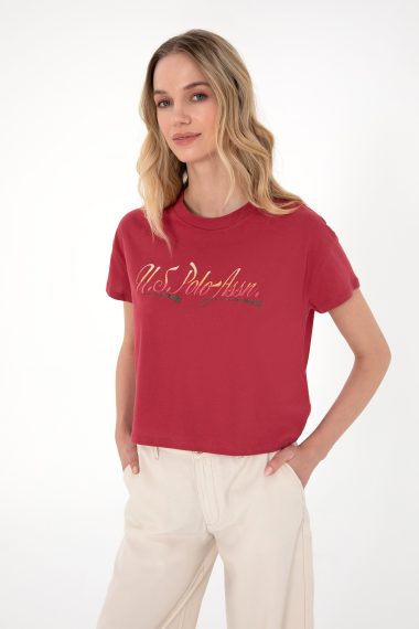 تی شرت یقه گرد  آلبالویی  Crop Top  زنانه یو اس پولو | US POLO ASSN