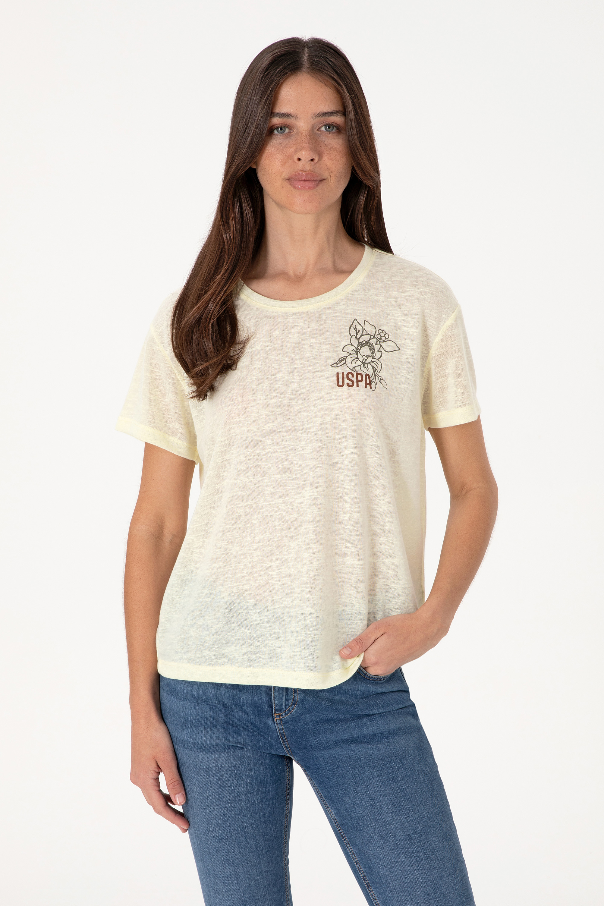 تی شرت یقه گرد لیمویی ریلکس زنانه یو اس پولو | US POLO ASSN