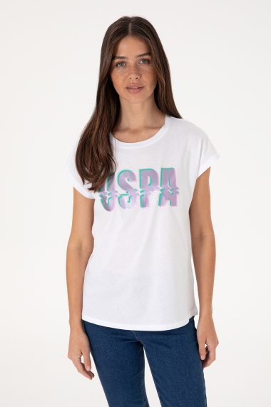 تی شرت یقه گرد  سفید  رگولار  زنانه یو اس پولو | US POLO ASSN