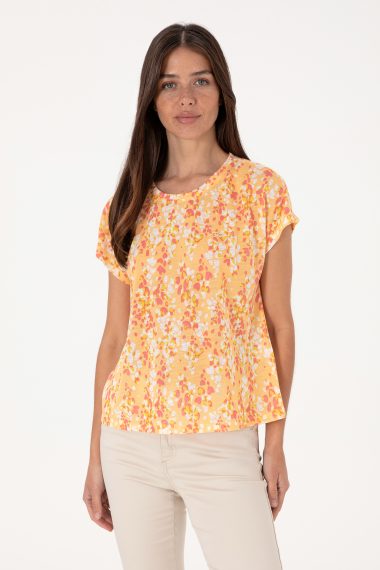 تی شرت یقه گرد  زرد  Crop Top  زنانه یو اس پولو | US POLO ASSN