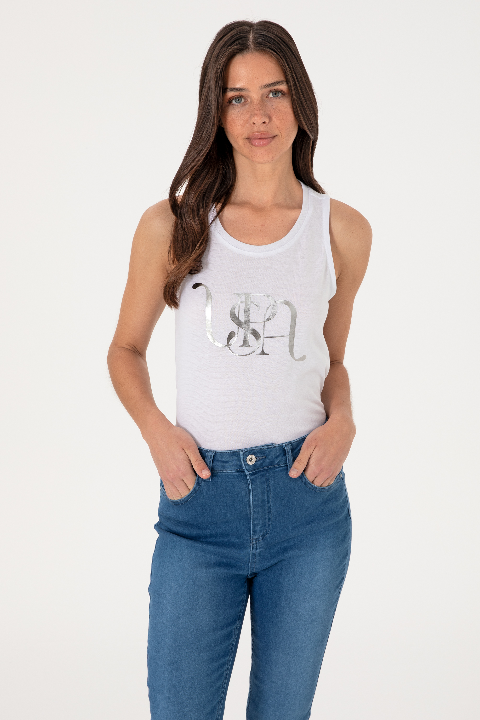 تی شرت یقه گرد سفید A-Form زنانه یو اس پولو | US POLO ASSN